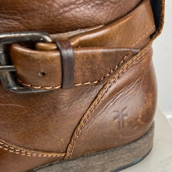 FRYE Phillip Pebbled Leather Knee High Roding Boots Brown Buckle - Picture 10 of 16